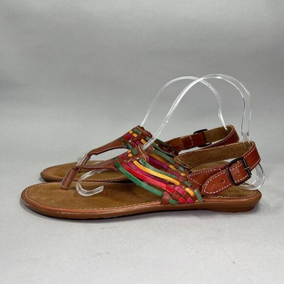 Raramuri Women's Size 9 Brown Colorful Leather Thong Sandals - Picture 4 of 10